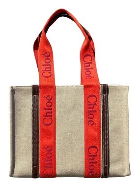 Chloe Medium Woody logo strap tote bag orange handles